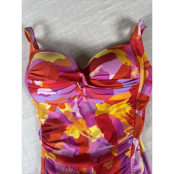 Nip Tuck Mauve Poppies Joanne Twist Front Design Tummy Control Swimsuit Sz 4 - Picture 5 of 11